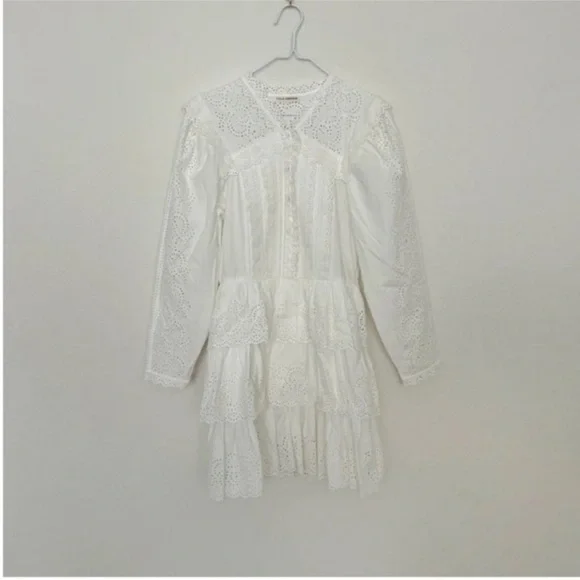 Ulla Johnson Aster Long Sleeve Tiered Ruffle Mini Dress White - Picture 4 of 12